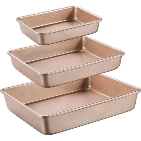 Dyzi 3 Piece Non-Stick Deep Baking Tray Set Carbon Steel Rose Gold