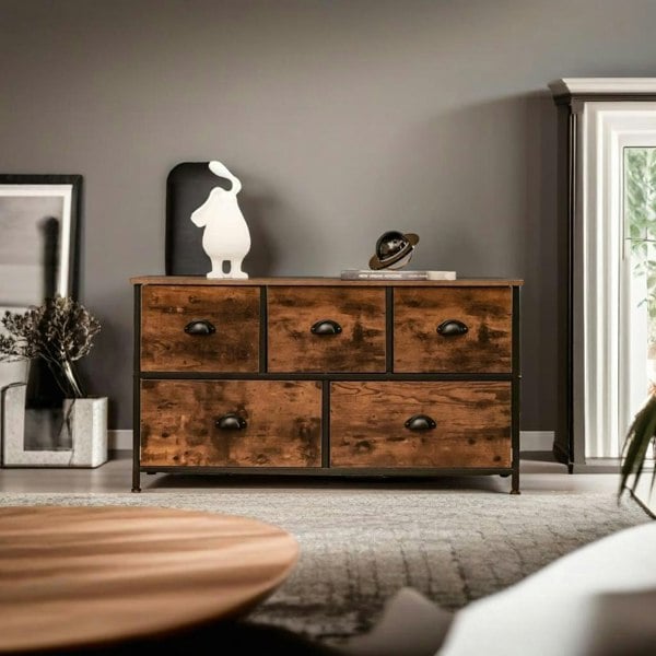 Modcraft Chest of Drawers with Wooden Top and Front with Fabric Drawers