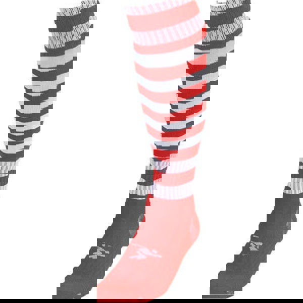 JUNIOR Size 12-2 Hooped Stripe Football Socks RED/WHITE Contoured Ankle