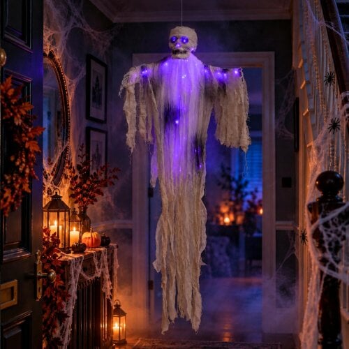 Samuel Alexander 1.47m Light Up Hanging Halloween Mummy with Purple LEDs