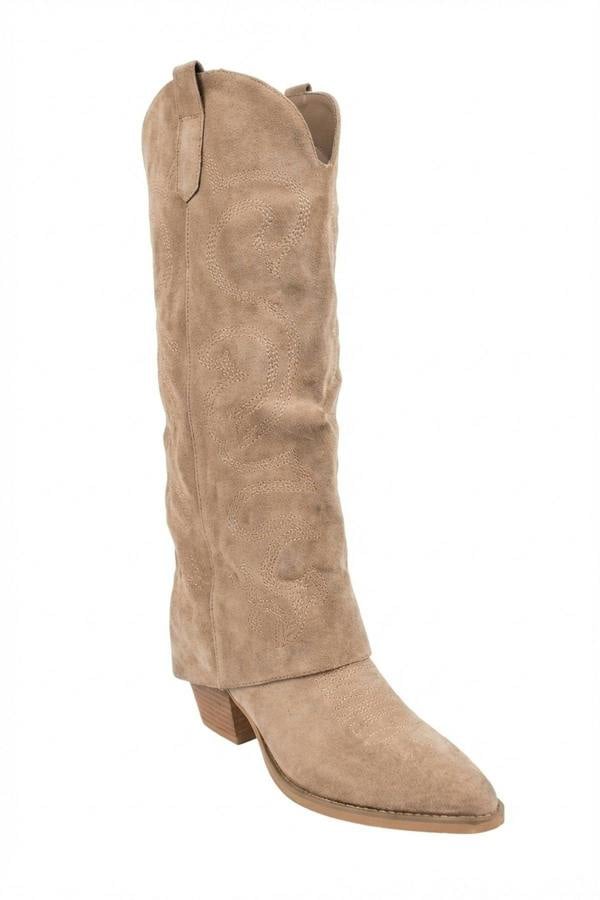 Ivy Womens Embroidered Western Cowboy Boots - Khaki