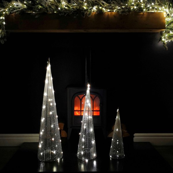 Samuel Alexander LED Tree Cone Obelisk Trio with 90 LEDs in Silver