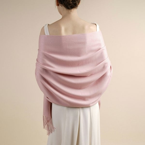 Antonia York Dusky Pink Pashmina Drew Super Soft Large Special Occasion Wrap with Tassels
