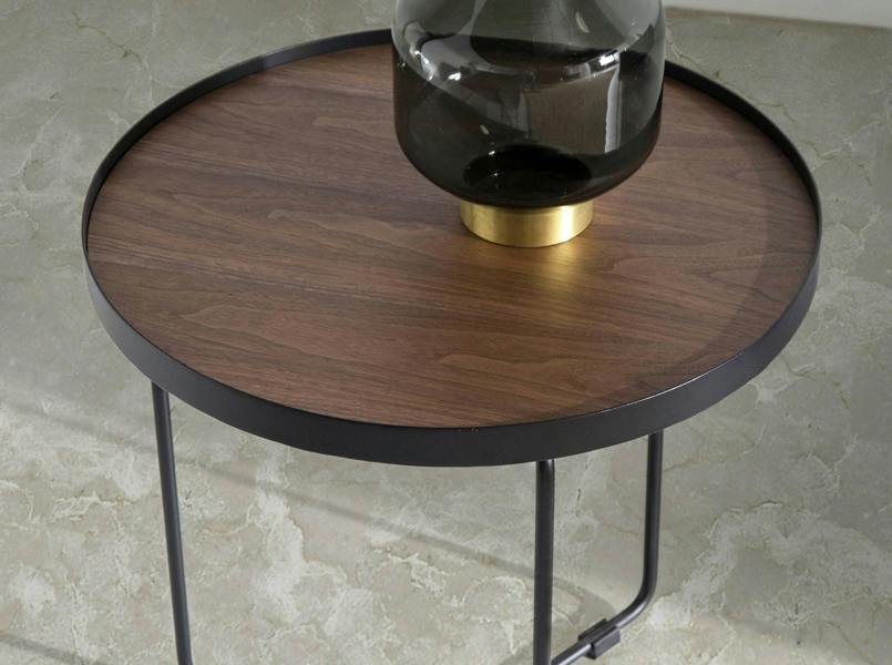 Angel Cerdá Round Corner Table Walnut and Black Steel 2028