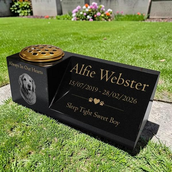 Memorials Direct Dog Memorial Granite Photo Vase & Plaque Combination