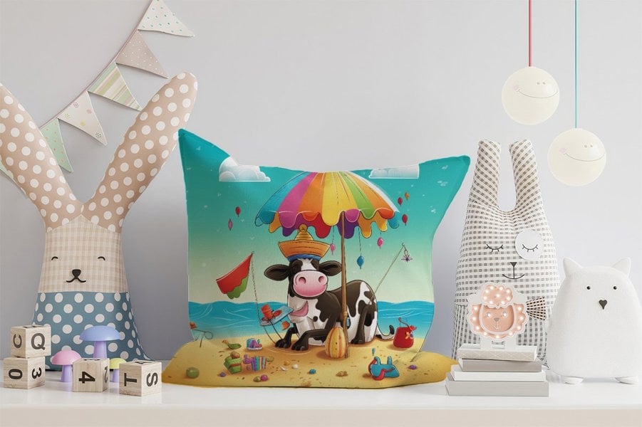 Warren Reed Cow On A Beach Holiday Cushions