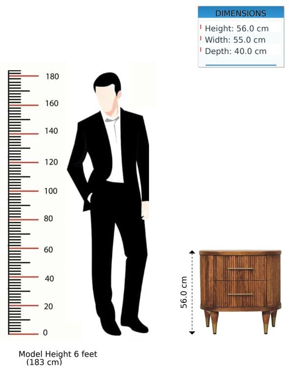 Artisan Furniture Solid Wood Ribbed Bedside with Brass Accents