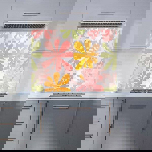 Warren Reed - Designer Yellow And Pink Flowers Kitchen Splashback