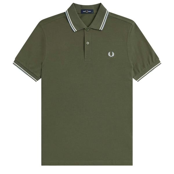 Fred Perry Twin Tipped Polo Shirt Laurel Wreath Green/Ecru/Dusky Blue