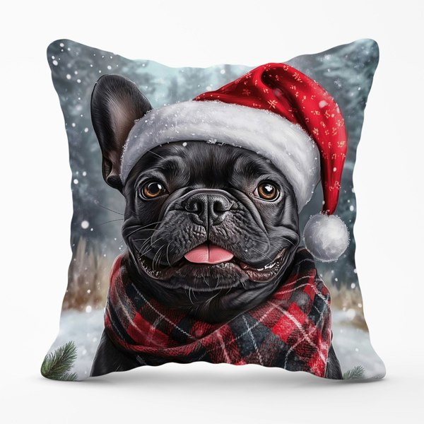 Warren Reed Snowy Christmas French Bulldog Cushion