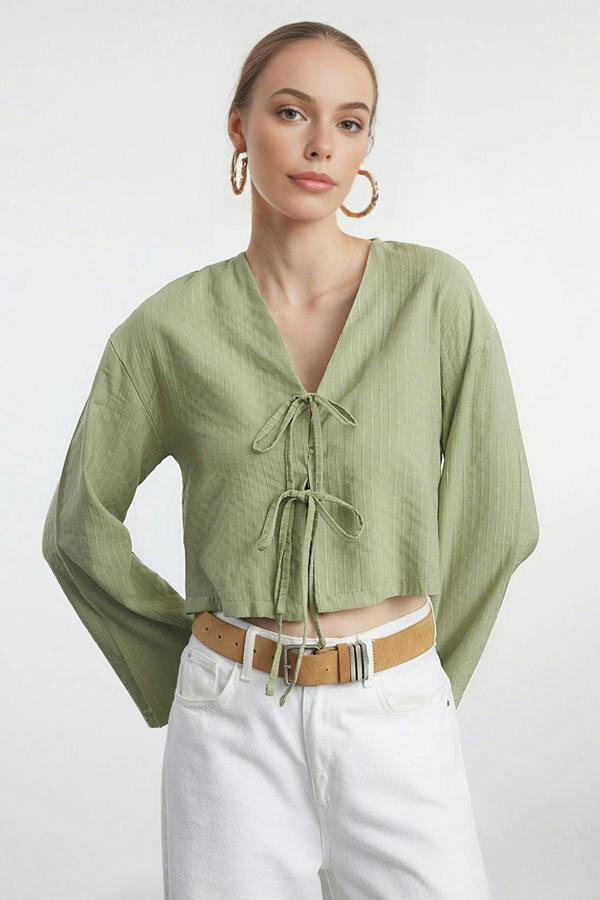 WOVCOR Striped Woven Shirt with Tie Detail