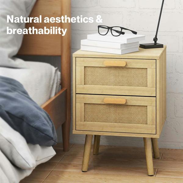 Levede Bedside Table Rattan 2 Pack Drawers Nightstand End Table Bedroom Bamboo