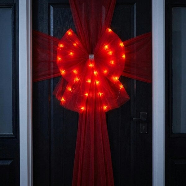 Garden Greatness Festive Light-Up Christmas Door Bow
