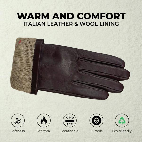Infinity Leather Womens Italian Leather Winter Bow Design Soft Wool Lining Gloves - L-GLV-401