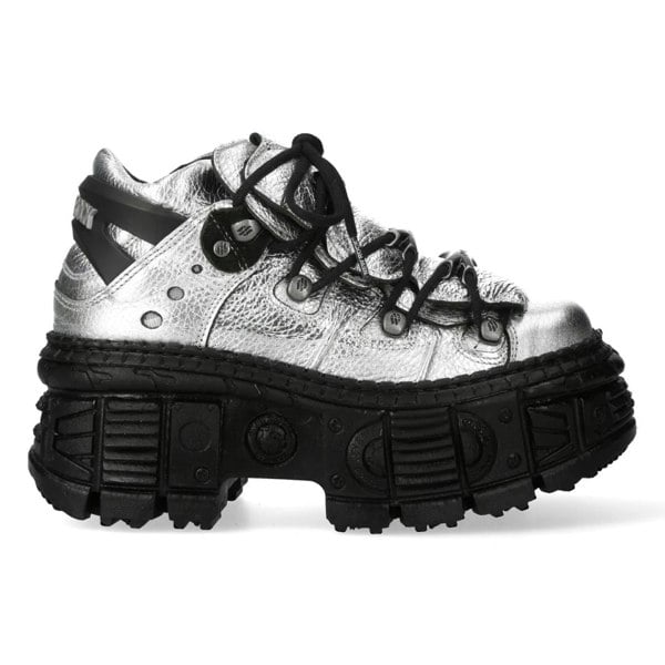 New Rock M-106WALL-C16 Silver Black Leather Ankle Boots