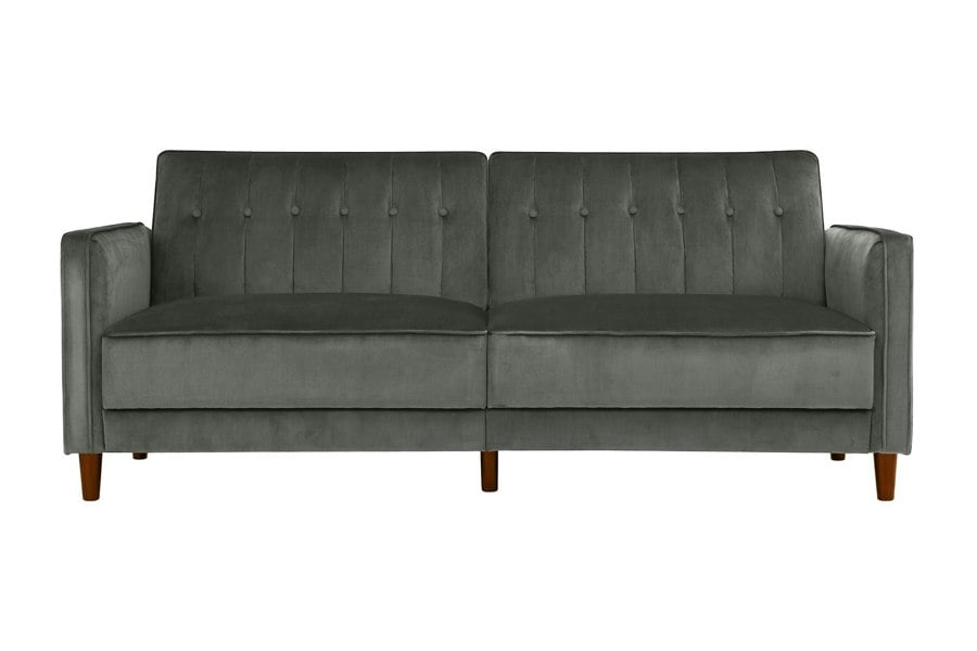 Dorel Home Pin Tufted Transitional 3 Seater Sofa Bed in Velvet Grey