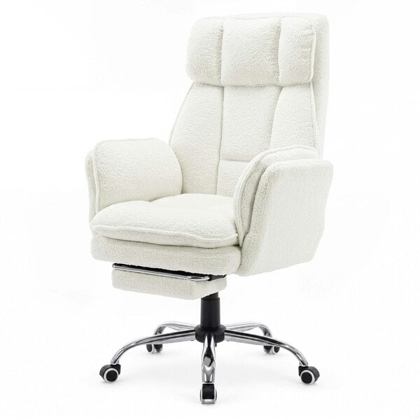 Levede Ergonomic Office Chair Teddy Fabric with Reclining Footrest Gaming White
