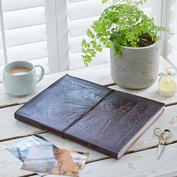 Paper High Leather Tree of Life Embossed Photo Album with Khadda Paper