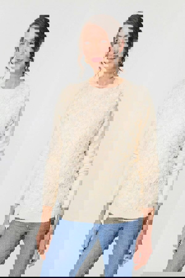 Cream | Rose Texture Embellished Jumper
