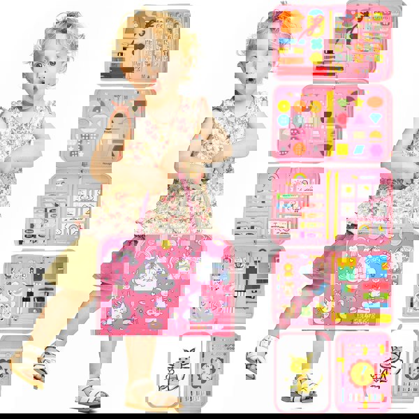 deAO Toys Pink Toddler Busy Board book Sensory Montessori Travel Toys