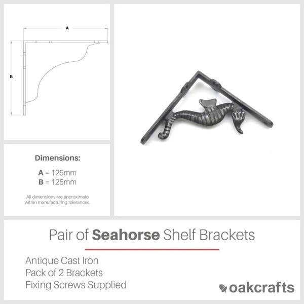 Pair of Antique Cast Iron Seahorse Design Shelf Brackets