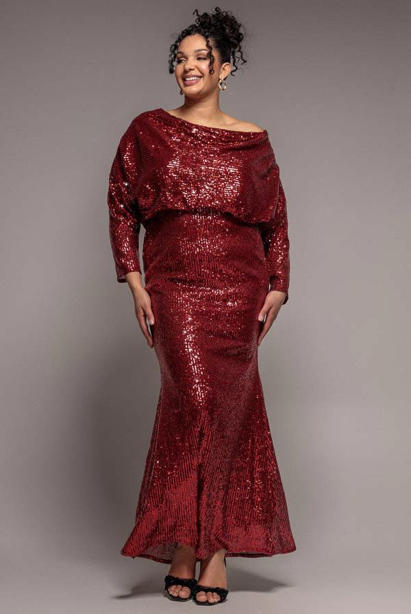 Sequin Cowl Maxi Dress - Wine DR4051P