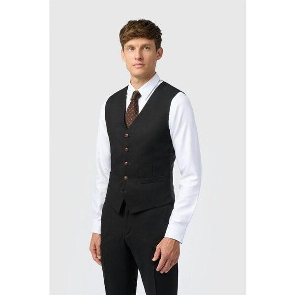 Antique Rogue Black Texture Stretch Waistcoat