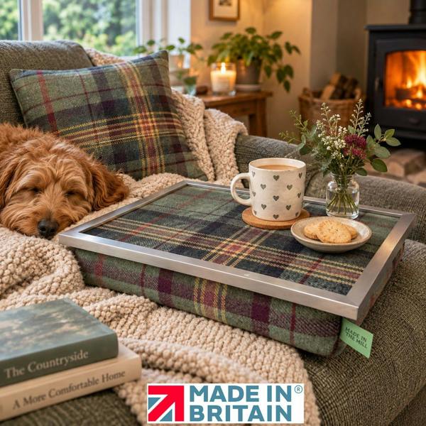Made in the Mill LIMITED EDITION! Luxury Brittany Tweed Lap Tray with Cushioned Bean Bag Base and Chrome Frame