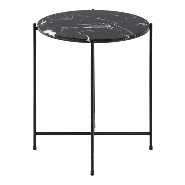 Furniture To Go Avila Side Table with Black Polished Marble Stone 42x45cm
