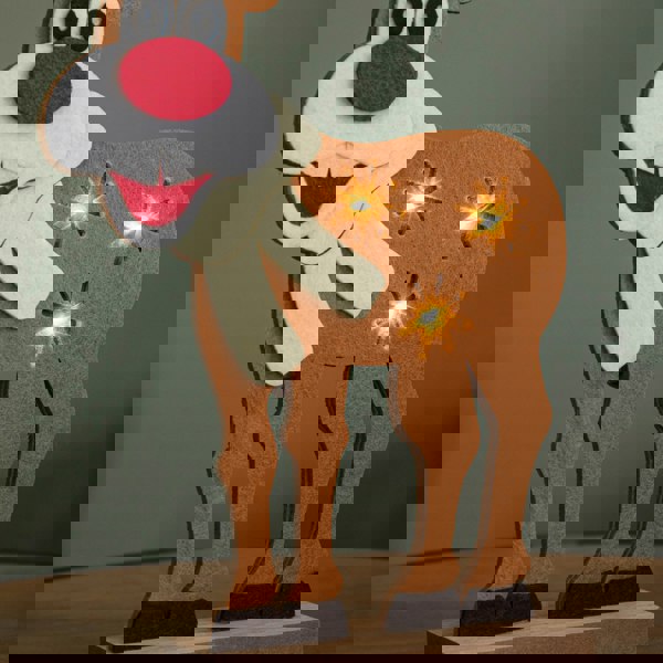 Samuel Alexander 32cm Battery Operated Light up Felt Reindeer with Santa Hat and Warm White LEDs