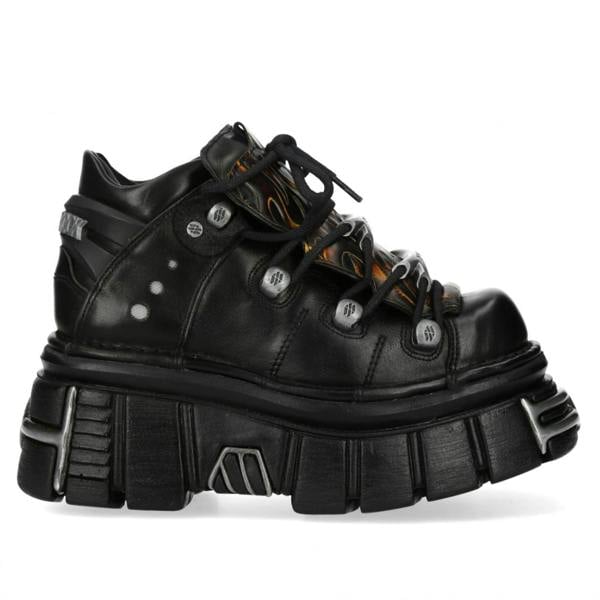 New Rock M-106N-C86 Black Flame Leather Gothic Ankle Platform Boots