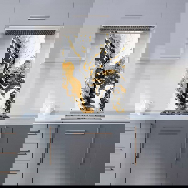 Warren Reed - Designer Gold White And Black Marble Effect Kitchen Splashback