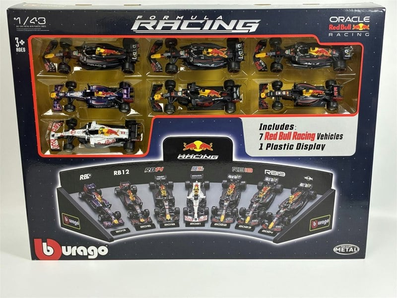 Red Bull Formula 1 Set of 7 Cars with Display Stand 1:43 Scale Bburago 38168