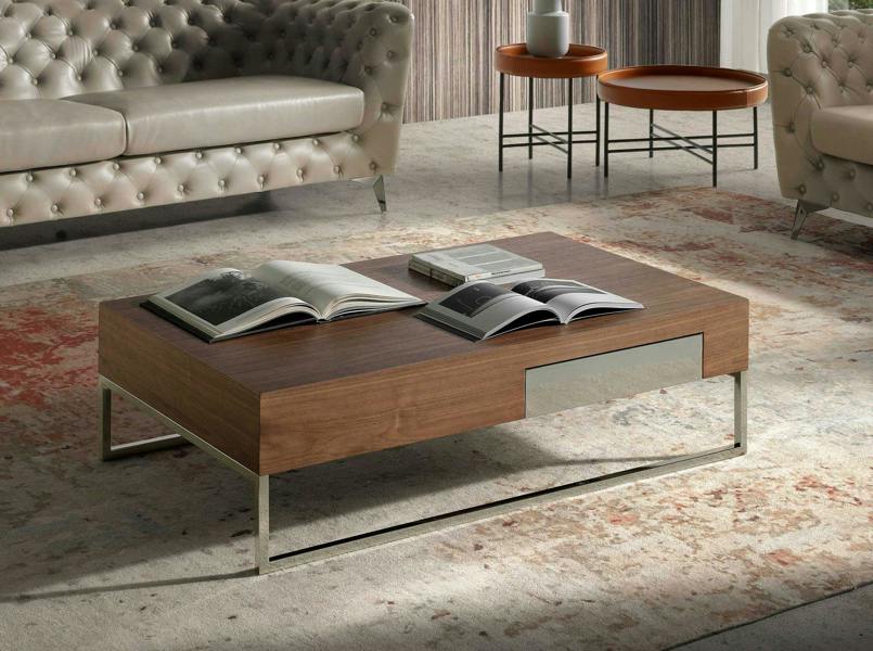 Angel Cerdá Rectangular coffee table walnut and chrome-plated steel 2057