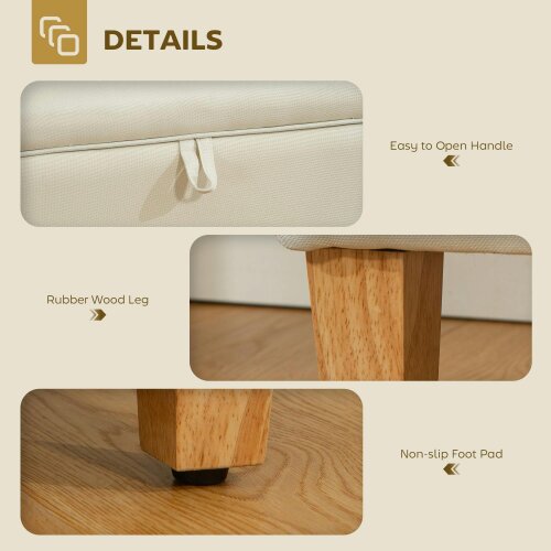 Wyld Haus Suba Linen Beige Storage Footstool With Storage Natural Wooden Legs