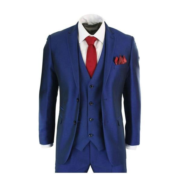 Paul Andrew Mens 3 Piece Shiny Royal Blue Classic Suit