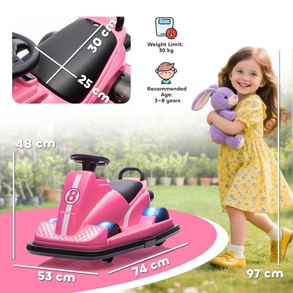 Kids Bumper Car, 360° Rotation Spin Electric Waltzer Car with LED Lights, Music for Ages 3-8 Years Old, Pink