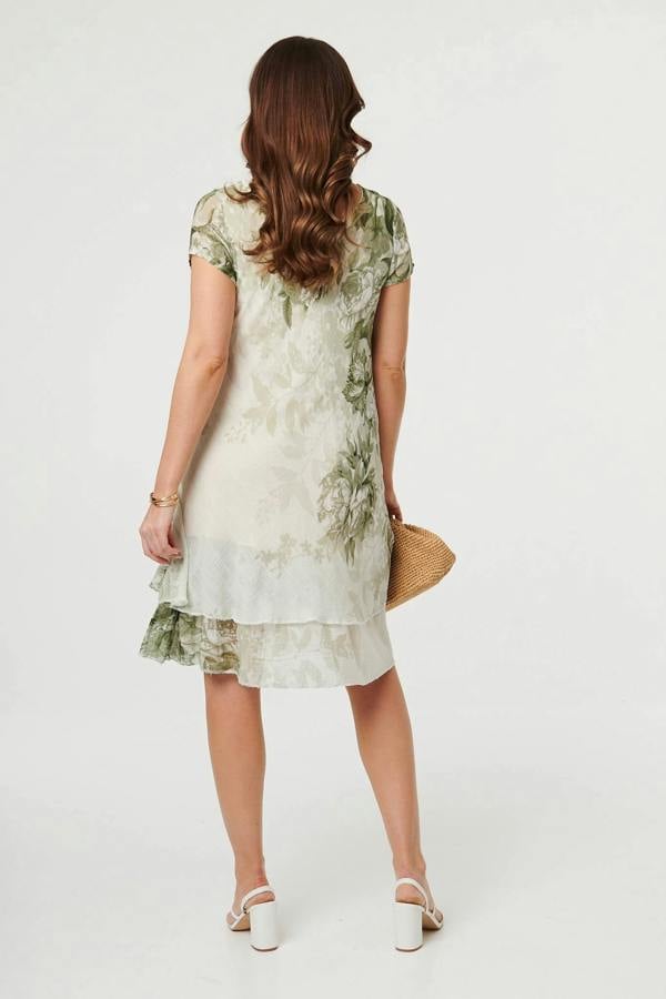 Sage | Floral Layered Knee Length Dress