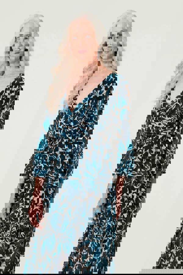 Green | Floral Semi Sheer V-Neck Midi Dress