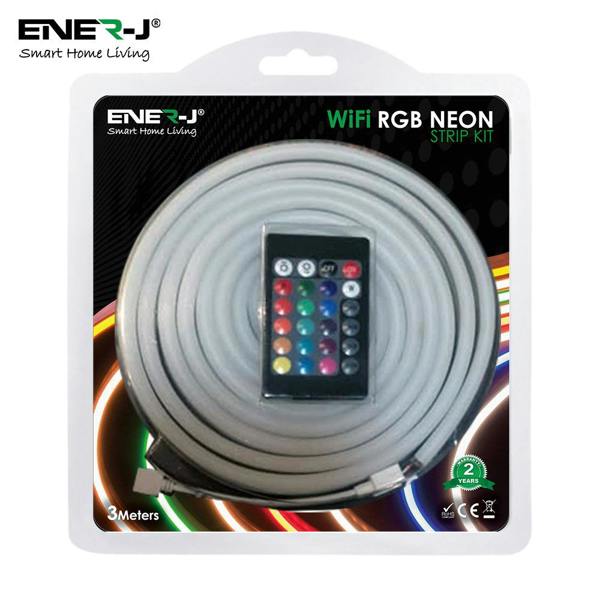 ENER-J 3M Smart WiFi RGB LED Neon Strip Light, IP65 Flexible Colour-Changing, Alexa/Google Control, 12V 30W, Memory Function