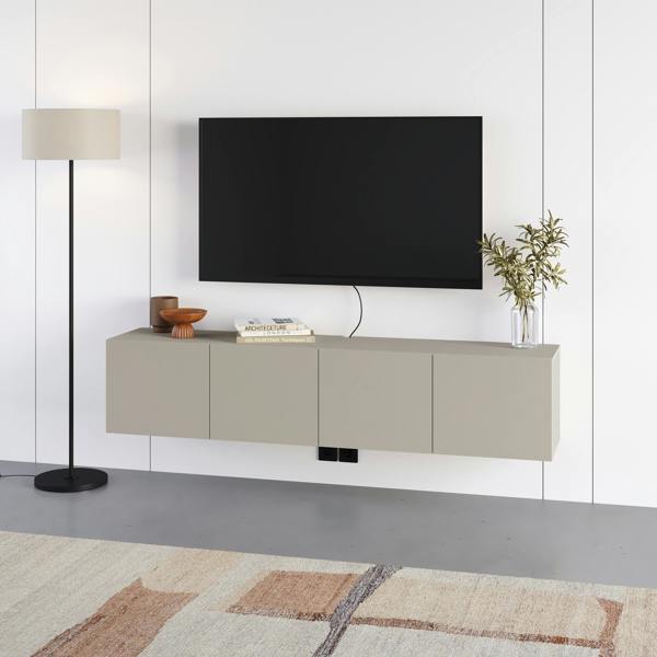 Decortie Daroca Floating Wall-Mounted TV Unit up to 65-Inch TVs 180cm(W) Soft-Close 4 Doors TV Cabinet for Living Room