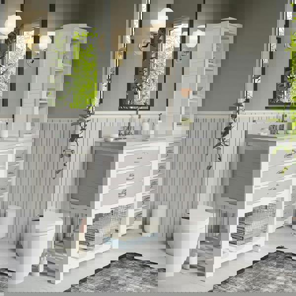 BESLAGSBODEN Freestanding White Round Soap Dish 12.2cm (4.8") Diameter Wave Style Polyresin Soap Tray for Bath Shower Bathroom