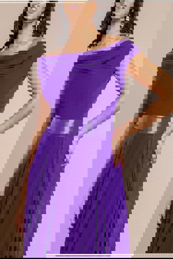 Cowl Neck Chiffon Maxi Dress - Purple DR3335A