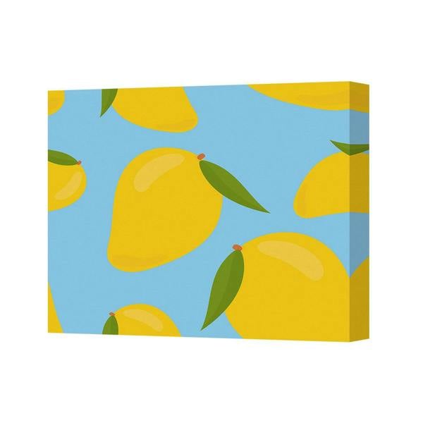 Benjamin Tate Design Mango Pattern Canvas Wall Art Bright Yellow Mangoes On Blue