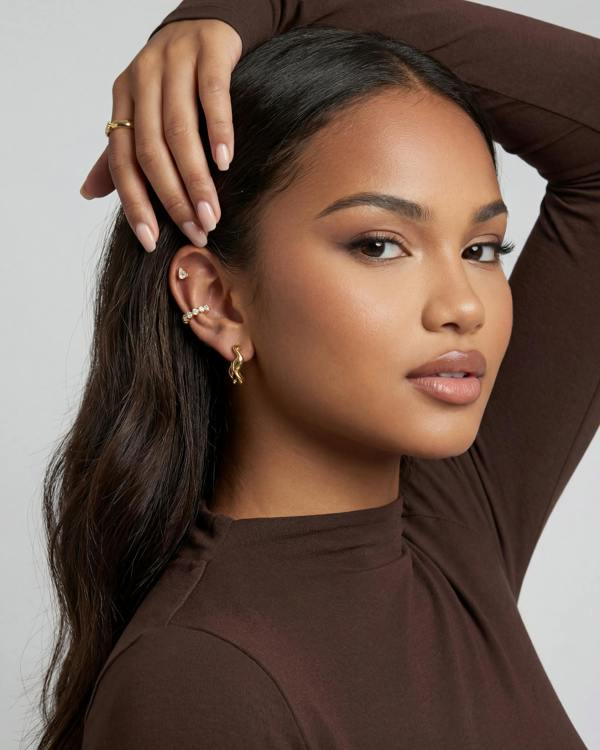 Elk & Bloom Dainty 14k Gold Solitaire Tennis Hoop Ear Cuff