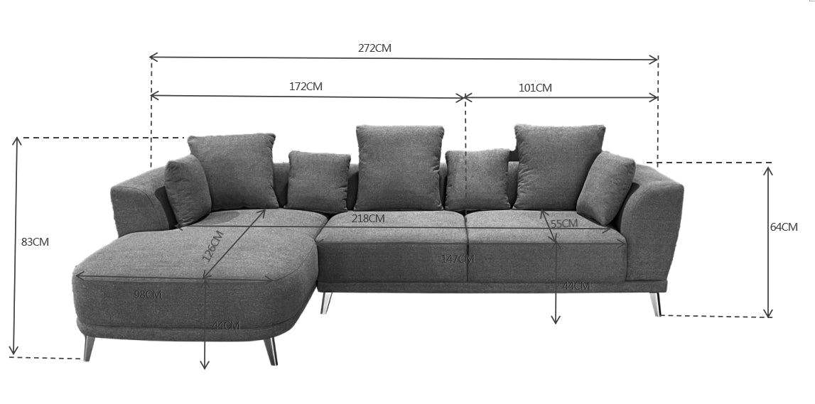 DS Living The 3 Seater Nova Lounger Left Corner Sofa in Grey or Cream