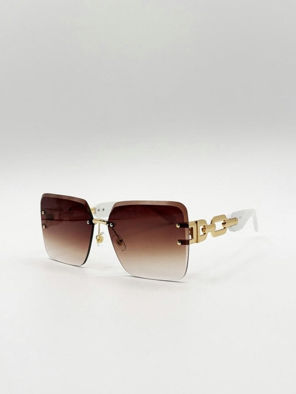 SVNX Rimless Oversized Square Sunglassses in White Gold