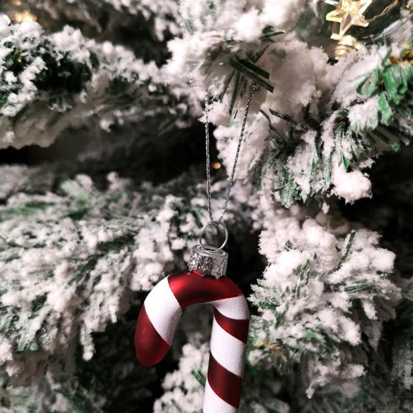 Samuel Alexander Set of 6 12cm Glass Red and White Stripe Candy Cane Christmas Tree Decorations