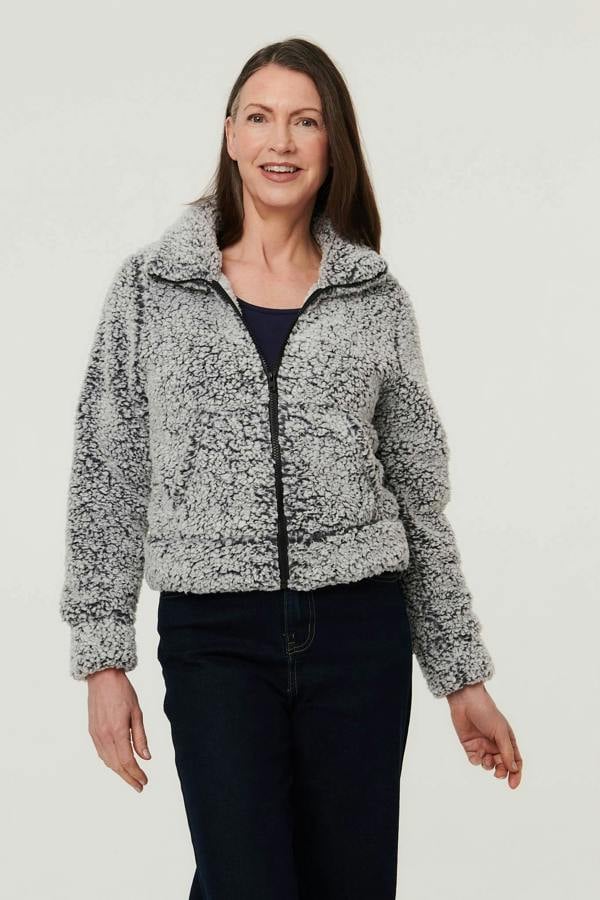 Black | Teddy Textured Relaxed Zip-Up Jacket