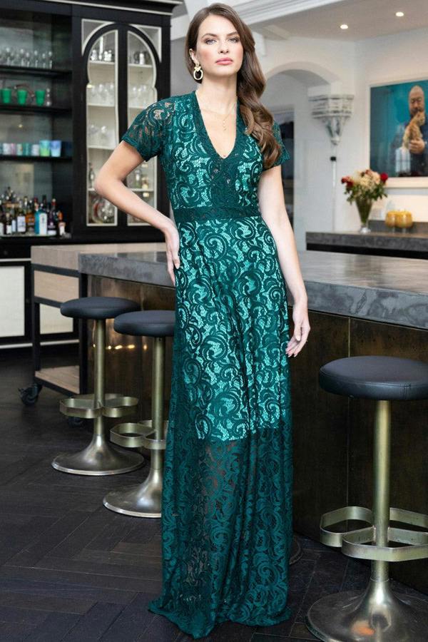 HotSquash V Neck Lace Maxi Dress